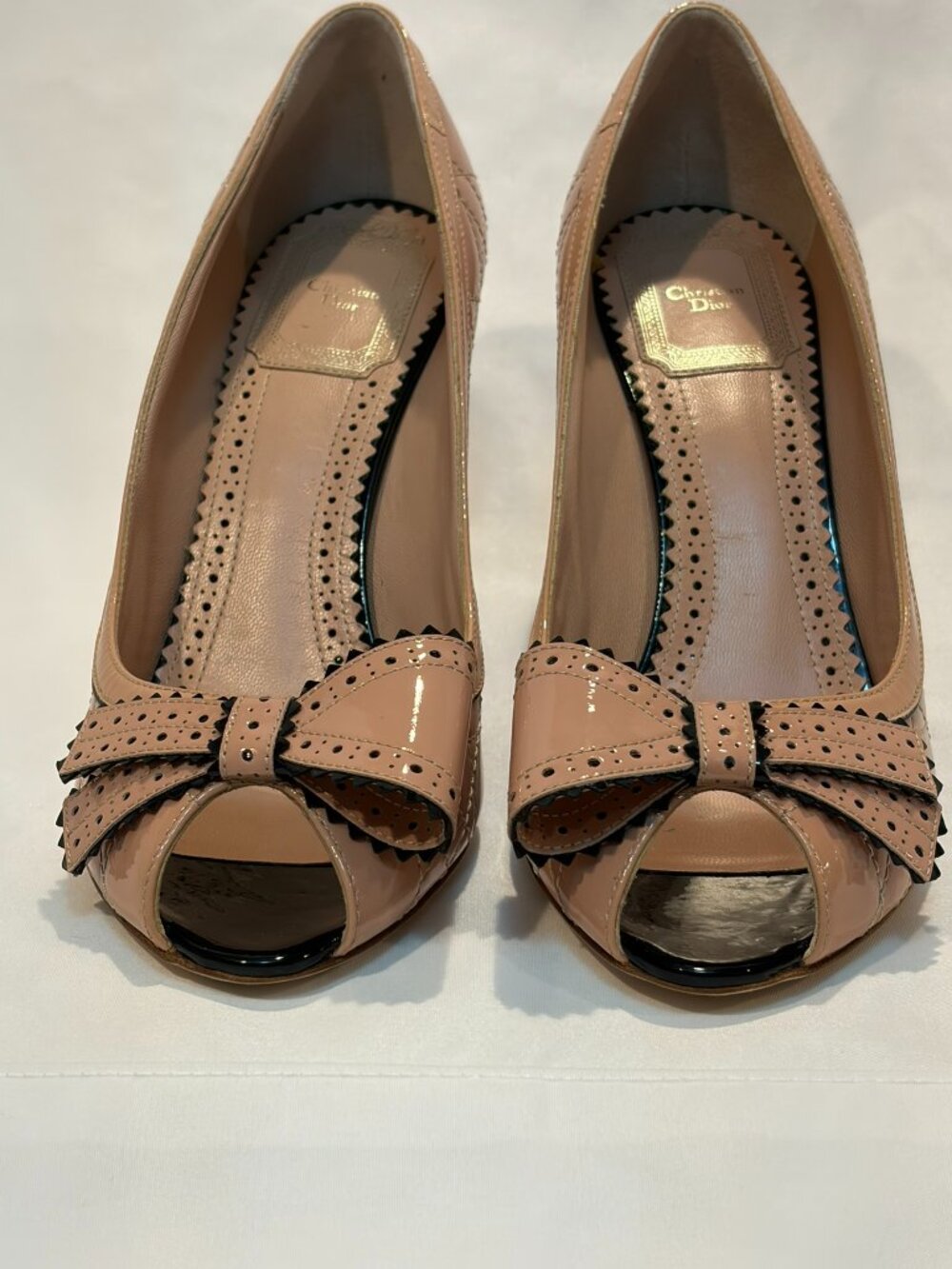 Christian Dior Patent Leather Quilted Heels Cannage Peep Toe 37.5 like New pumps - Picture 10 of 13